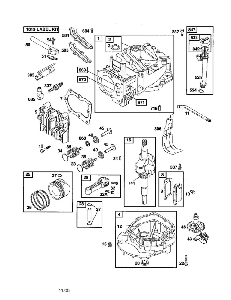 Cylinder/Crankshaft/Sump-Engine Diagram and Parts List for 123K03-0592-E1  Briggs and Stratton Engine
